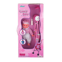 Кукольная коляска+кукла FEI LI TOYS W.13, 37,5*30*62cm, розовый, (в кор.12 шт.)